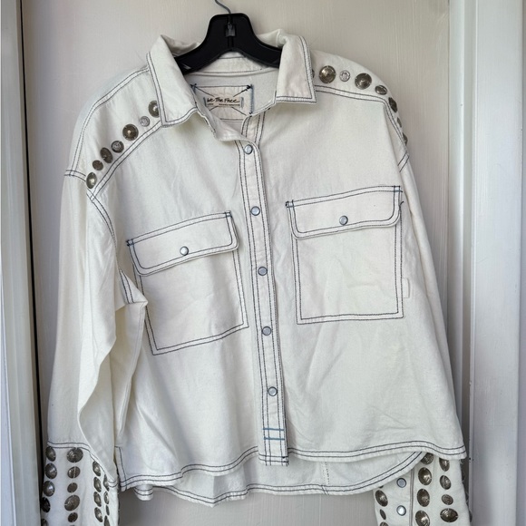 Free People Cream Utility Jacket with Gold Details - Picture 3 of 11